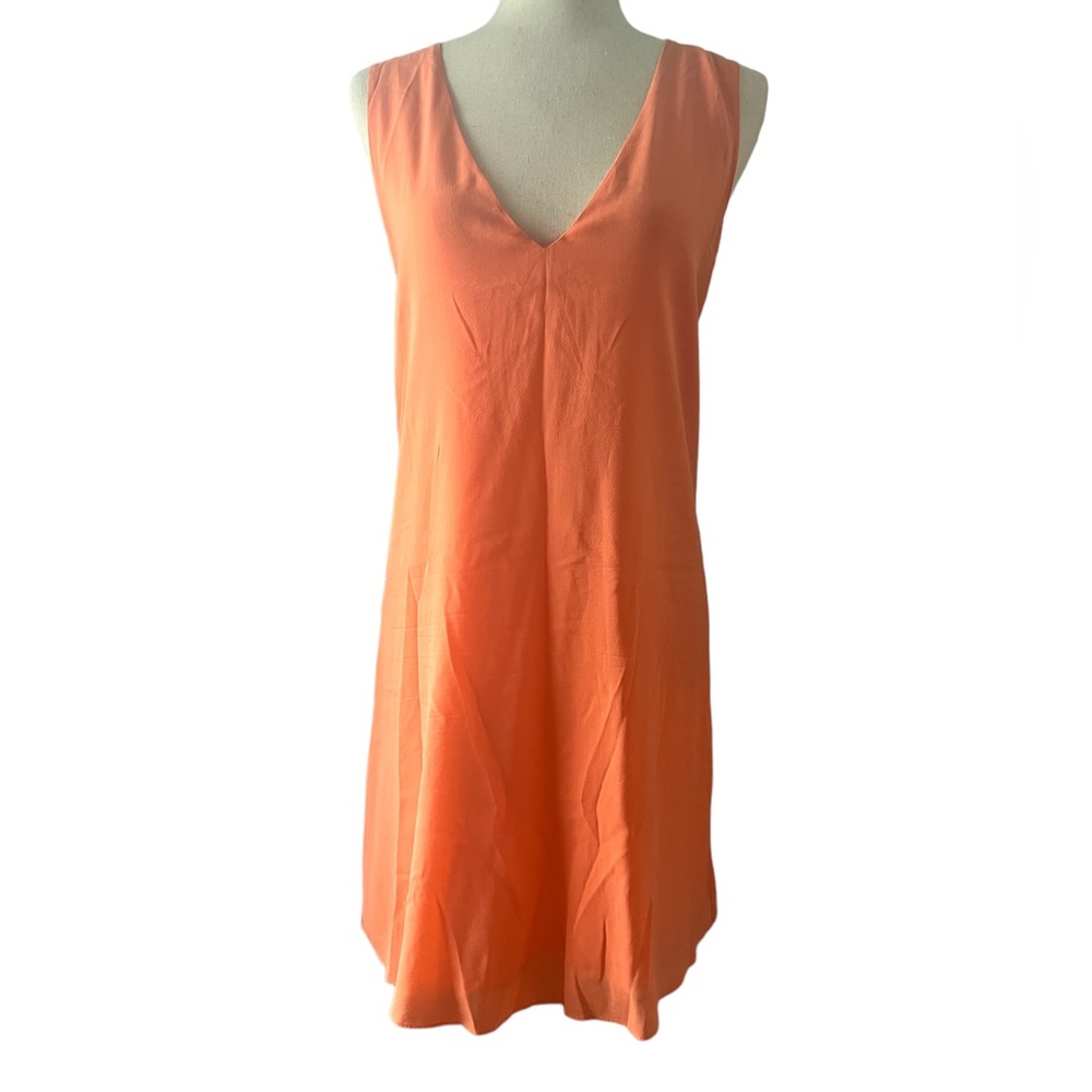 Alice + Olivia Shift Dress SZ MED Orange Silk V-Neck Back Cutout mini dress